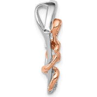 14K White and Rose Gold Diamond Heart with Bow Chain Slide - 0.007 Carat Total Diamond Weight by Monteluci Fine Jewelry
