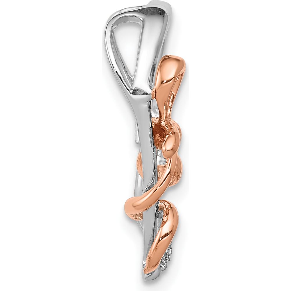 14K White and Rose Gold Diamond Heart with Bow Chain Slide - 0.007 Carat Total Diamond Weight by Monteluci Fine Jewelry