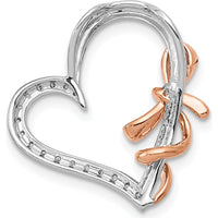14K White and Rose Gold Diamond Heart with Bow Chain Slide - 0.007 Carat Total Diamond Weight by Monteluci Fine Jewelry