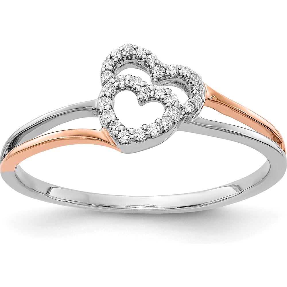14K White and Rose Gold Diamond Polished Double Heart Ring with 17 Round Diamonds - 0.0071 Carat Total Diamond Weight by 0