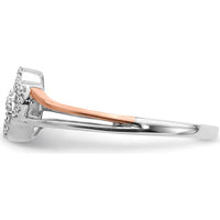 14K White and Rose Gold Diamond Polished Double Heart Ring with 17 Round Diamonds - 0.0071 Carat Total Diamond Weight by 0