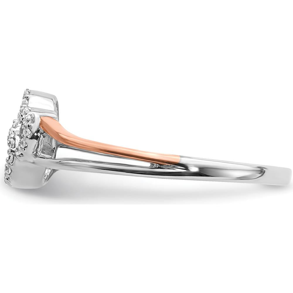 14K White and Rose Gold Diamond Polished Double Heart Ring with 17 Round Diamonds - 0.0071 Carat Total Diamond Weight by 0