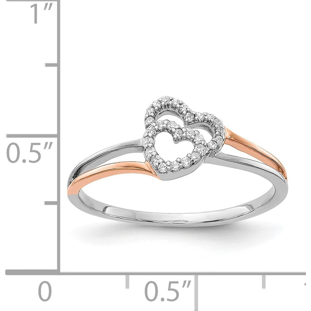 14K White and Rose Gold Diamond Polished Double Heart Ring with 17 Round Diamonds - 0.0071 Carat Total Diamond Weight by 0