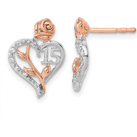 14K White and Rose Gold Diamond Quinceanera Heart Post Earrings - 0.02 Carats Total Diamond Weight by Oro Pregiato