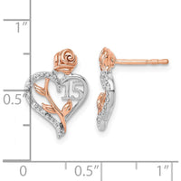 14K White and Rose Gold Diamond Quinceanera Heart Post Earrings - 0.02 Carats Total Diamond Weight by Oro Pregiato