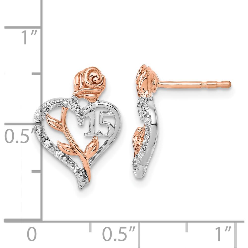 14K White and Rose Gold Diamond Quinceanera Heart Post Earrings - 0.02 Carats Total Diamond Weight by Oro Pregiato