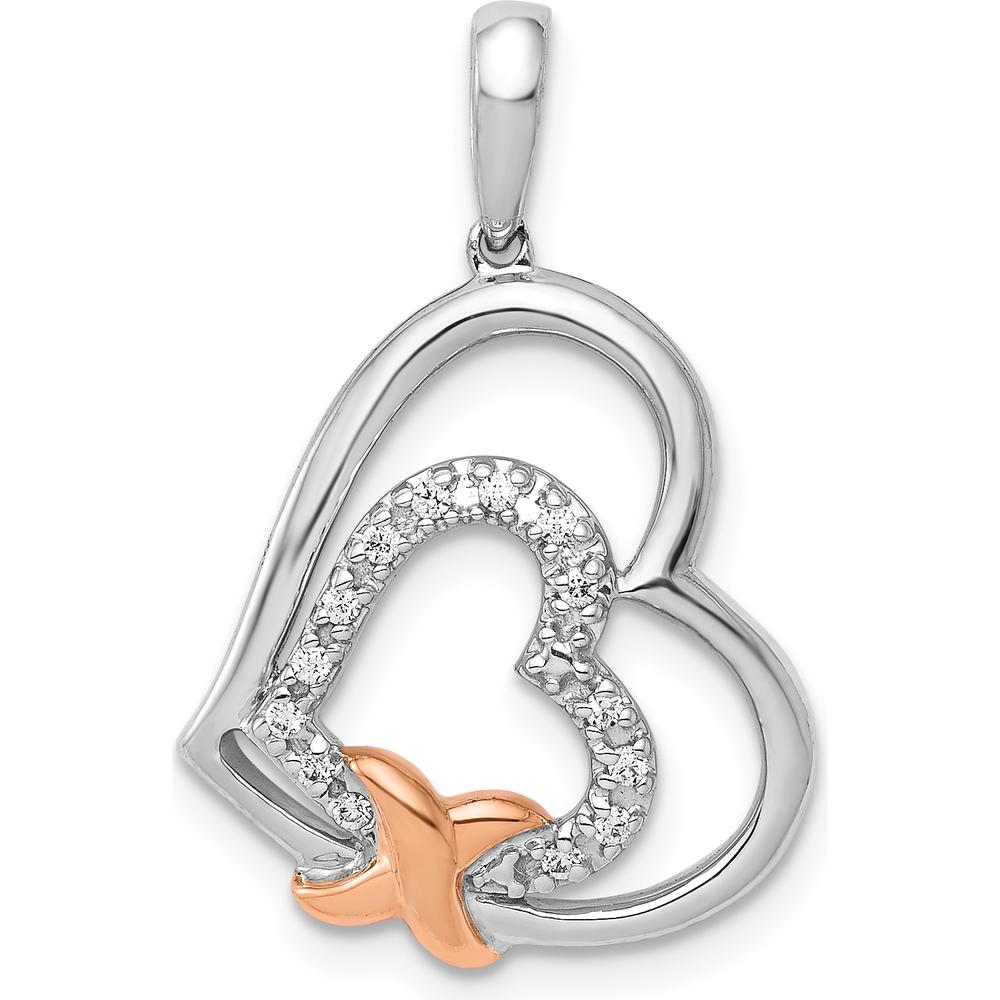 14K White and Rose Gold Diamond Two Hearts and X Pendant - 1/15 Carat Total Diamond Weight by Monteluci Fine Jewelry
