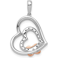 14K White and Rose Gold Diamond Two Hearts and X Pendant - 1/15 Carat Total Diamond Weight by Monteluci Fine Jewelry
