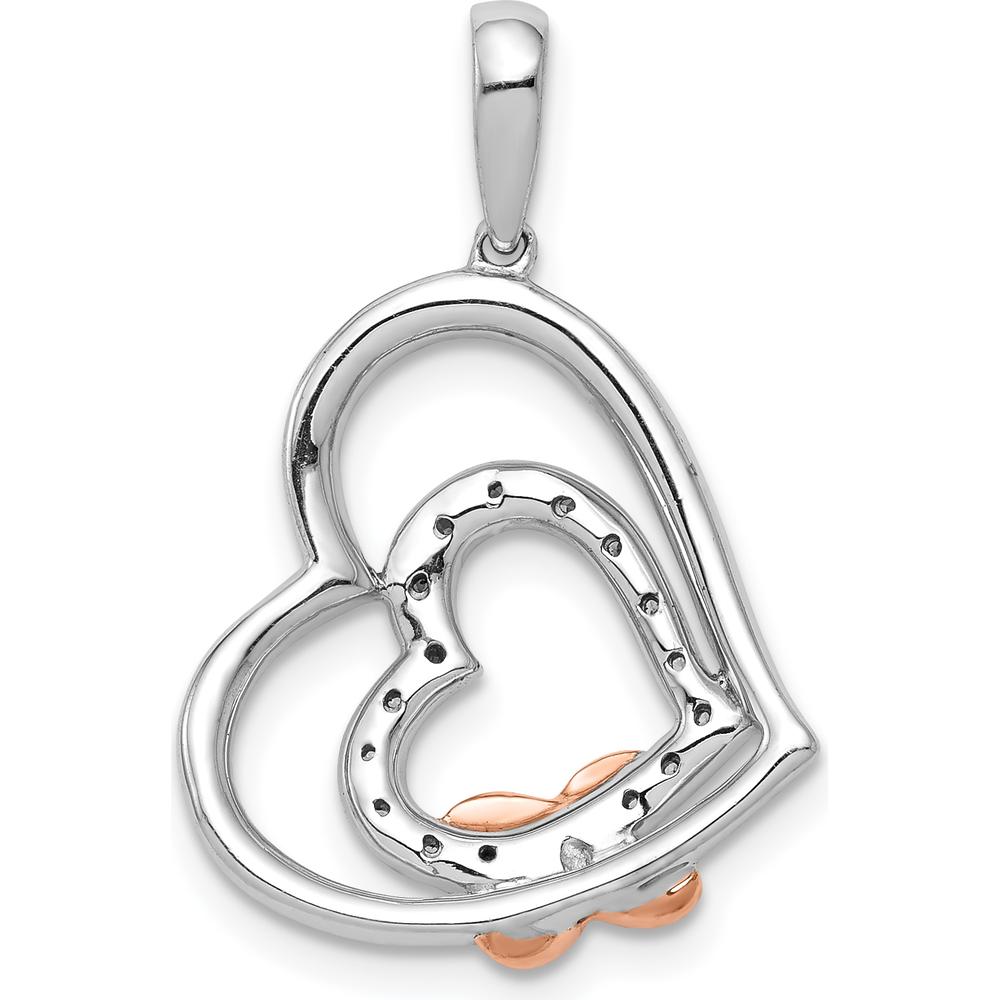 14K White and Rose Gold Diamond Two Hearts and X Pendant - 1/15 Carat Total Diamond Weight by Monteluci Fine Jewelry