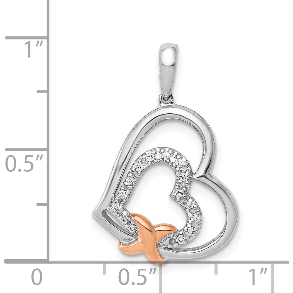 14K White and Rose Gold Diamond Two Hearts and X Pendant - 1/15 Carat Total Diamond Weight by Monteluci Fine Jewelry