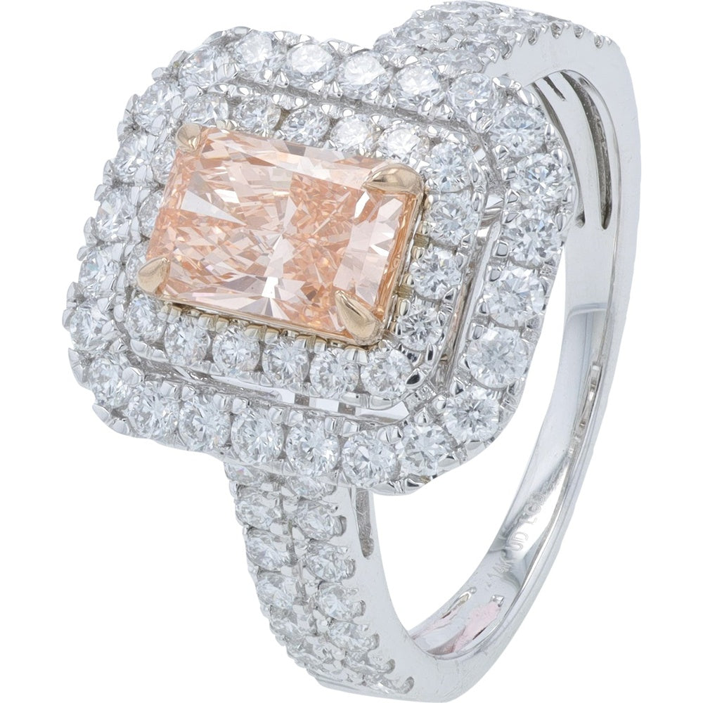 14K White and Rose Gold Double Halo Engagement Ring with Cushion-Cut Lab-Grown Diamond - 2.20 Carat Total Diamond Weight