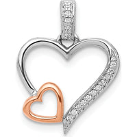 14K White and Rose Gold Double Hearts Pendant with Round Diamonds - 1/20 Carat Total Diamond Weight by Monteluci Fine Jewelry