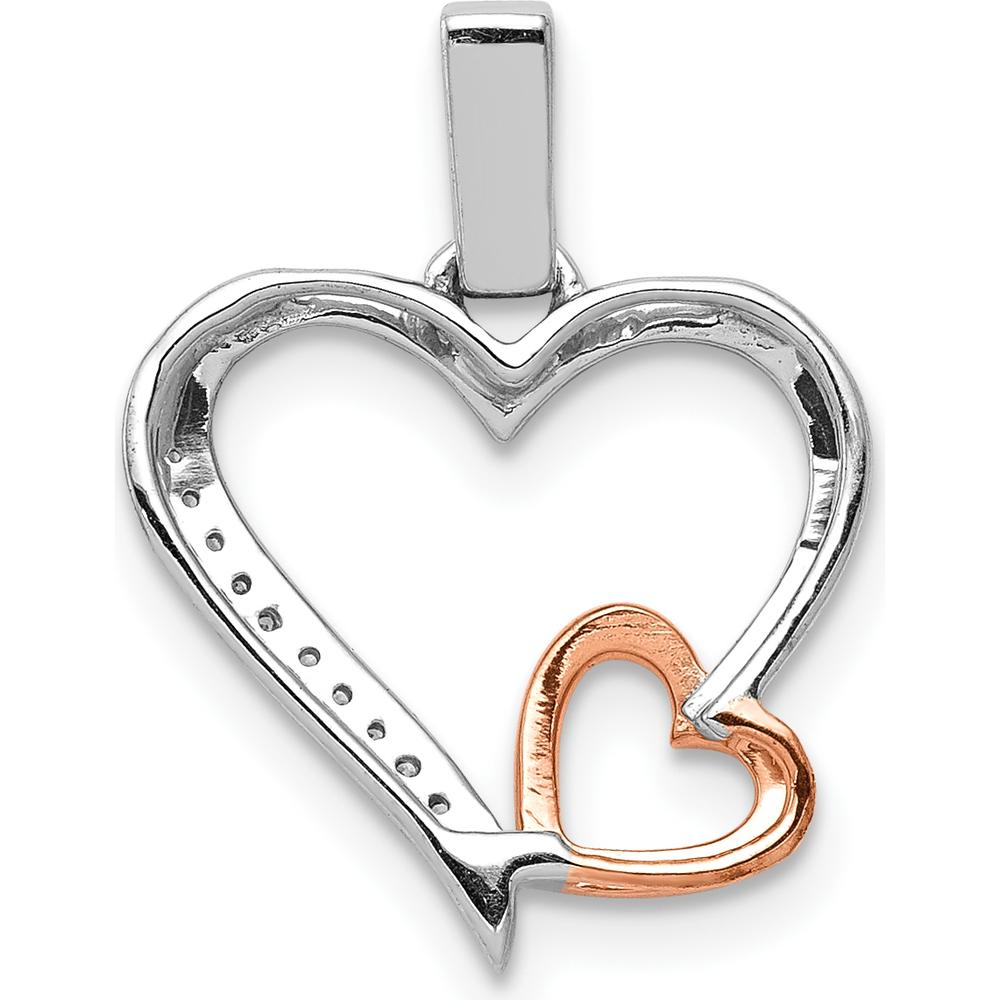14K White and Rose Gold Double Hearts Pendant with Round Diamonds - 1/20 Carat Total Diamond Weight by Monteluci Fine Jewelry