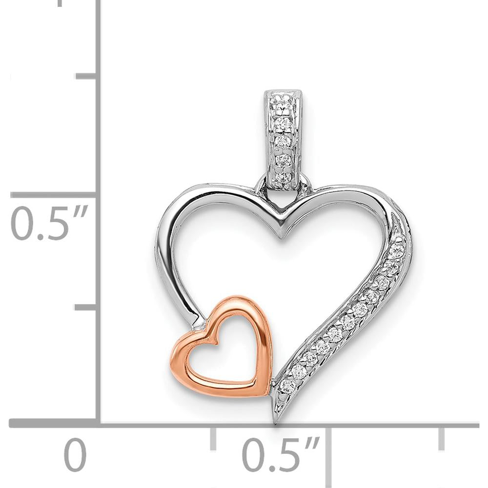 14K White and Rose Gold Double Hearts Pendant with Round Diamonds - 1/20 Carat Total Diamond Weight by Monteluci Fine Jewelry