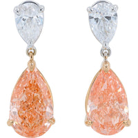 14K White and Rose Gold Drop Earrings with Pear Shaped Lab Grown White and Pink Diamonds - 7.85 Carat Total Diamond Weight