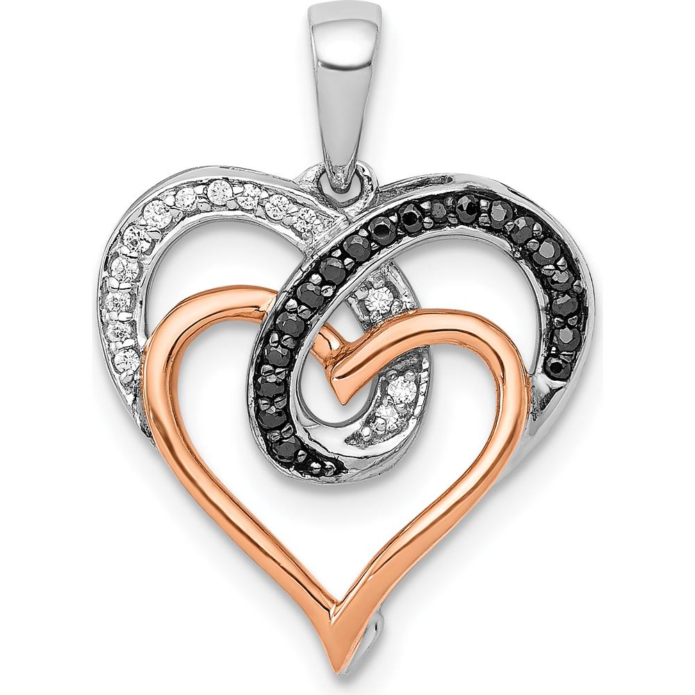 14K White and Rose Gold Heart Pendant with Black and White Diamonds - 0.04 Carat Total Diamond Weight by Monteluci Fine Jewelry