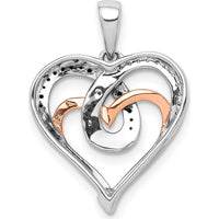14K White and Rose Gold Heart Pendant with Black and White Diamonds - 0.04 Carat Total Diamond Weight by Monteluci Fine Jewelry