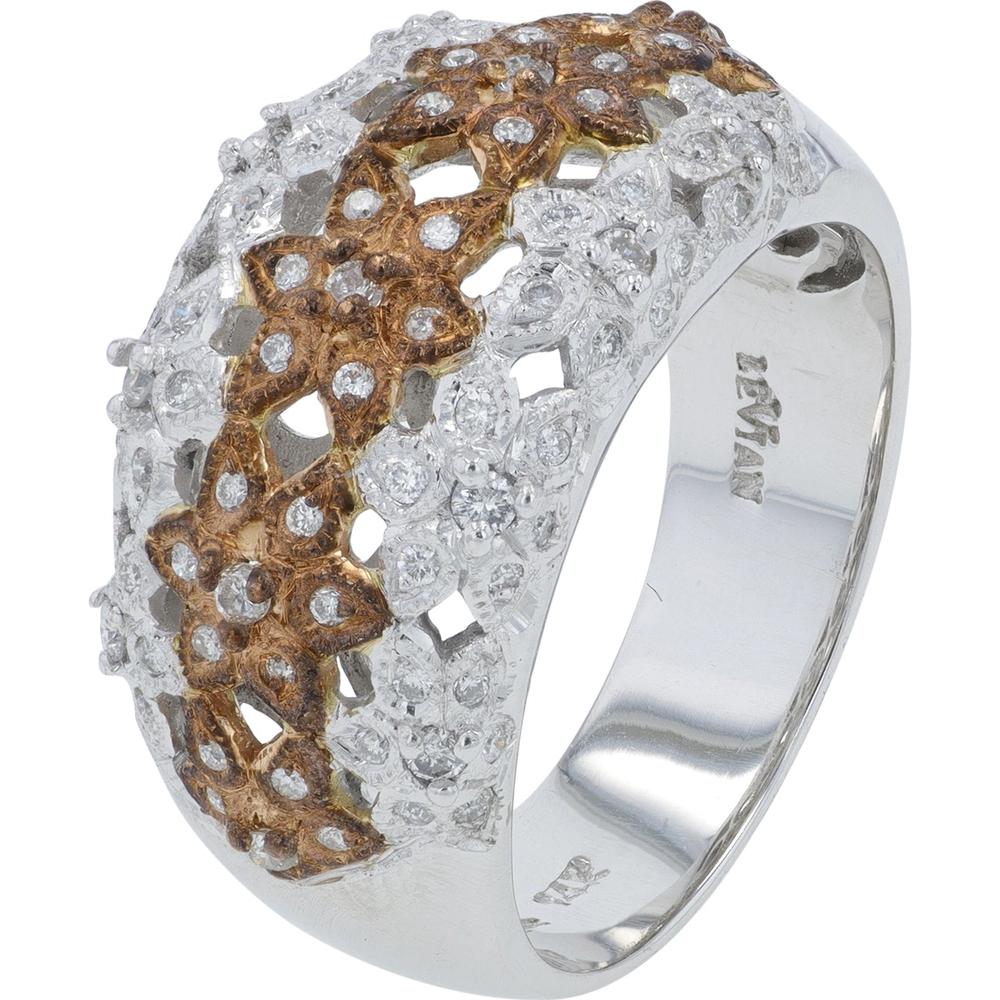 14K White and Rose Gold Levian Diamond Ring with Floral Motif - 0.50 Carat Total Diamond Weight