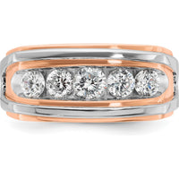14K White and Rose Gold Men's 5-Stone Diamond Ring - 1 Carat Total Diamond Weight by IBGoodman