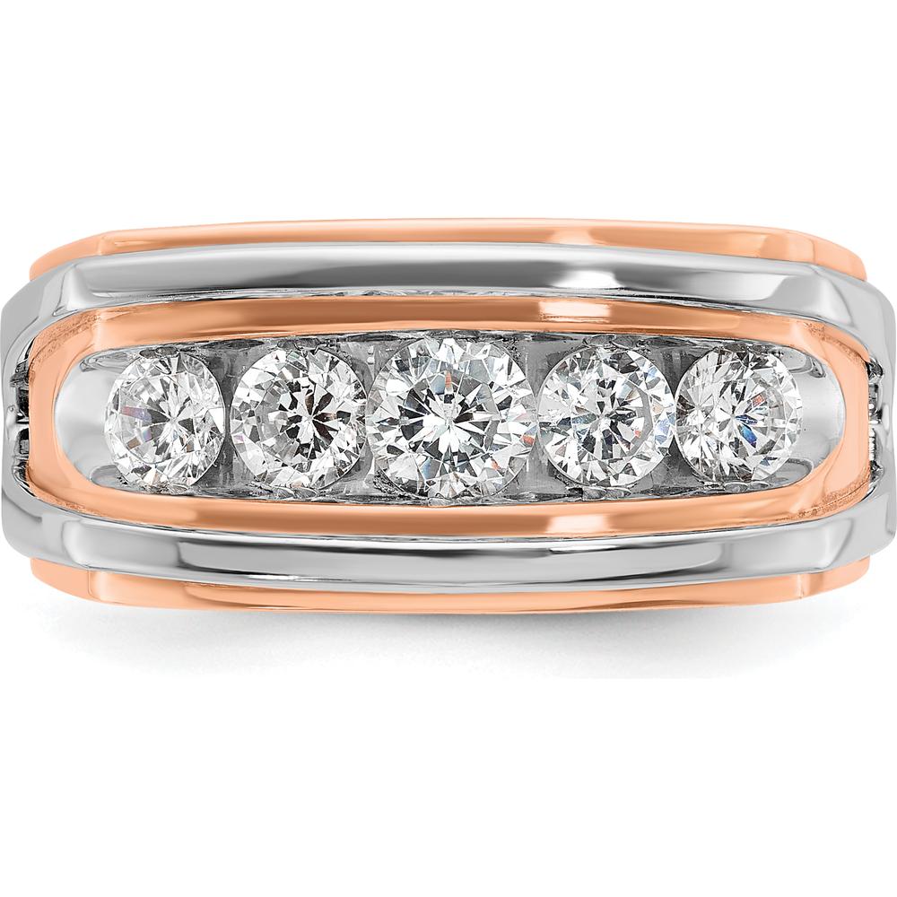 14K White and Rose Gold Men's 5-Stone Diamond Ring - 1 Carat Total Diamond Weight by IBGoodman