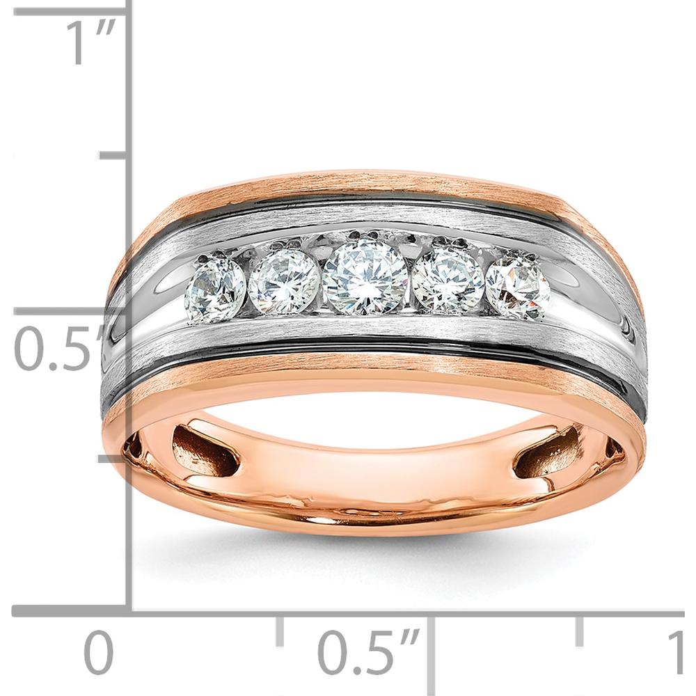 14K White and Rose Gold Men's 5-Stone Diamond Ring with Polished Satin and Grooved Band by IBGoodman