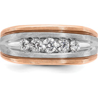 14K White and Rose Gold Men's 5-Stone Diamond Ring with Polished Satin and Grooved Band by IBGoodman