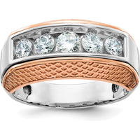 14K White and Rose Gold Men's 5-Stone Diamond Ring with Textured and Polished Finish by IBGoodman