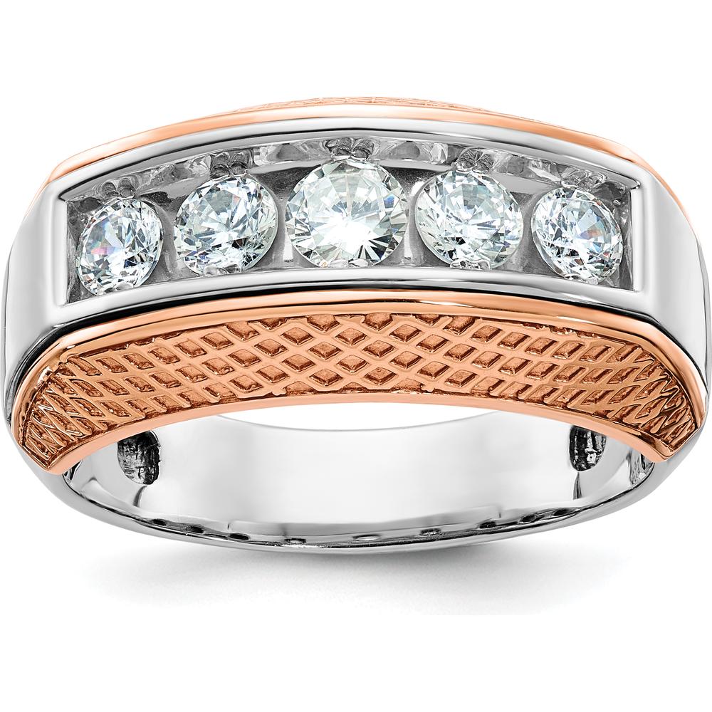 14K White and Rose Gold Men's 5-Stone Diamond Ring with Textured and Polished Finish by IBGoodman