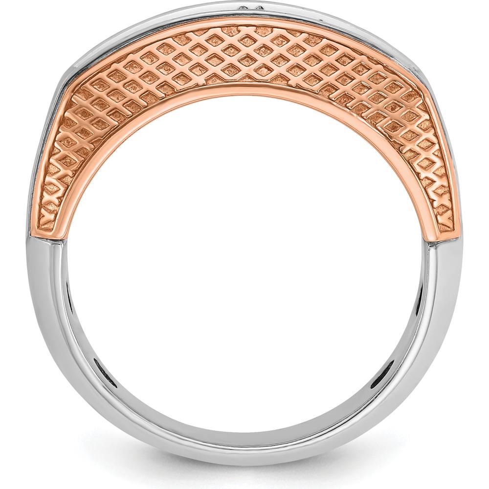 14K White and Rose Gold Men's 5-Stone Diamond Ring with Textured and Polished Finish by IBGoodman