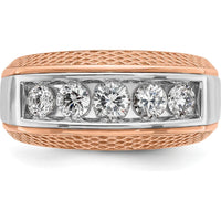 14K White and Rose Gold Men's 5-Stone Diamond Ring with Textured and Polished Finish by IBGoodman