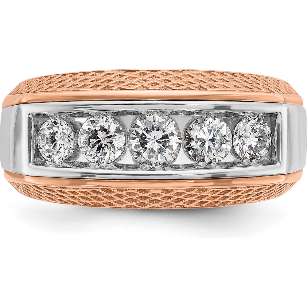 14K White and Rose Gold Men's 5-Stone Diamond Ring with Textured and Polished Finish by IBGoodman