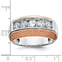14K White and Rose Gold Men's Polished 5-Stone Diamond Ring - 1 Carat Total Diamond Weight by IBGoodman