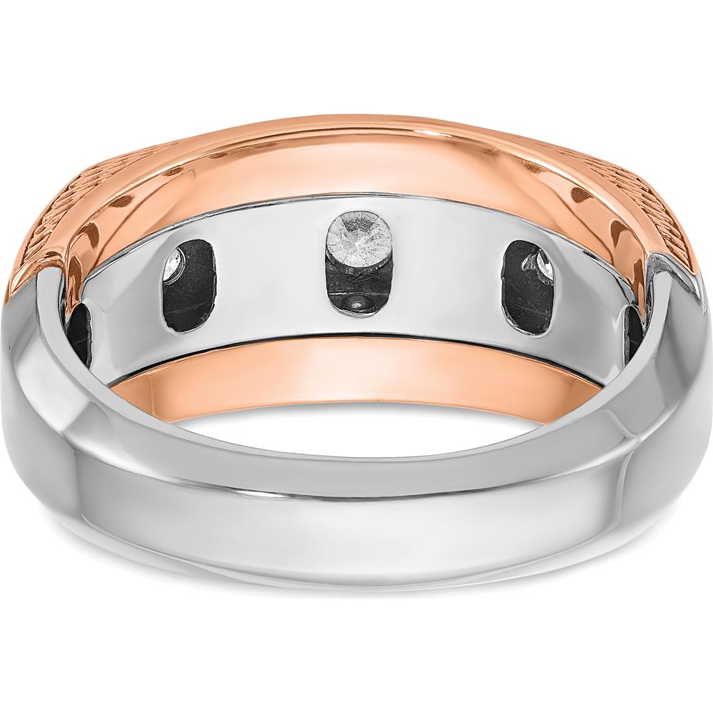14K White and Rose Gold Men's Polished 5-Stone Diamond Ring - 1 Carat Total Diamond Weight by IBGoodman
