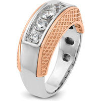 14K White and Rose Gold Men's Polished 5-Stone Diamond Ring - 1 Carat Total Diamond Weight by IBGoodman