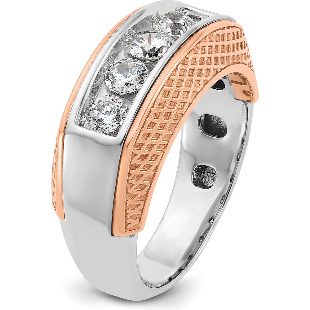 14K White and Rose Gold Men's Polished 5-Stone Diamond Ring - 1 Carat Total Diamond Weight by IBGoodman