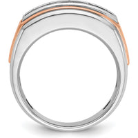 14K White and Rose Gold Men's Polished and Grooved 5-Stone Diamond Ring - 1.00 Carats Total Diamond Weight by IBGoodman