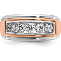 14K White and Rose Gold Men's Polished and Grooved 5-Stone Diamond Ring - 1.00 Carats Total Diamond Weight by IBGoodman