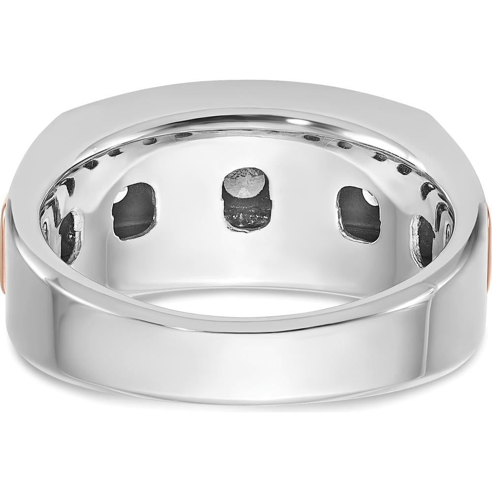14K White and Rose Gold Men's Polished and Grooved 5-Stone Diamond Ring - 1.00 Carats Total Diamond Weight by IBGoodman