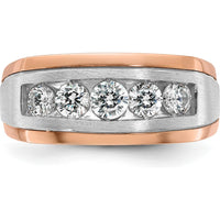14K White and Rose Gold Men's Polished and Satin 5-Stone Diamond Ring - 1 Carat Total Diamond Weight by IBGoodman