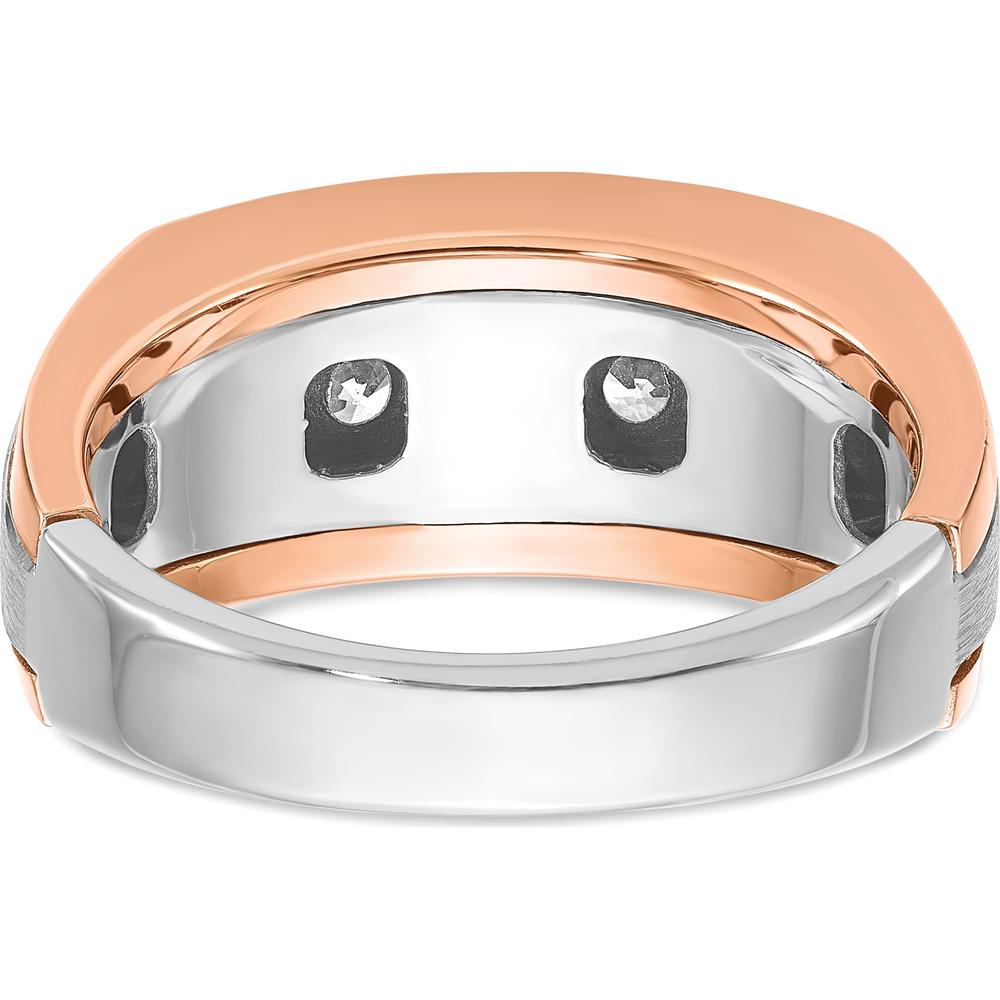 14K White and Rose Gold Men's Polished and Satin 5-Stone Diamond Ring - 1 Carat Total Diamond Weight by IBGoodman