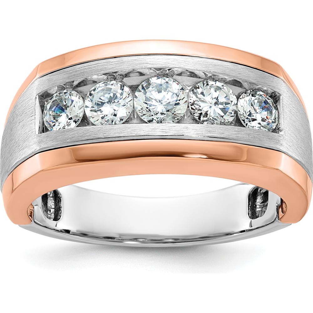 14K White and Rose Gold Men's Polished and Satin 5-Stone Ring Mounting - A Bold and Elegant Design by IBGoodman