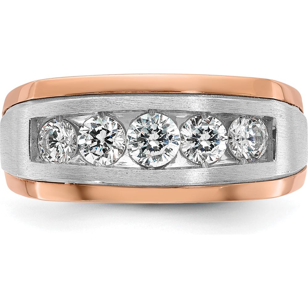 14K White and Rose Gold Men's Polished and Satin 5-Stone Ring Mounting - A Bold and Elegant Design by IBGoodman