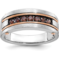 14K White and Rose Gold Men's Polished and Satin Band Ring with 7 Stones by IBGoodman