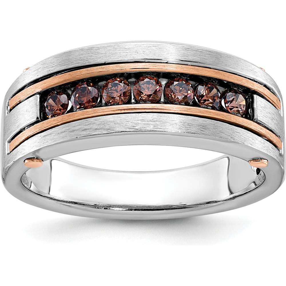 14K White and Rose Gold Men's Polished and Satin Band Ring with 7 Stones by IBGoodman