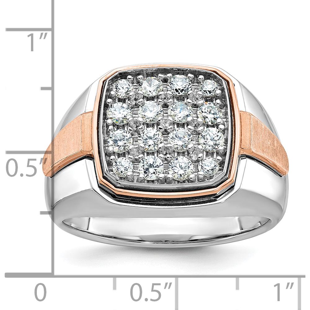 14K White and Rose Gold Men's Polished and Satin Cluster Ring with Diamonds - Total 1.0 Carats Diamond Weight by IBGoodman