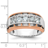 14K White and Rose Gold Men's Polished Satin and Cut-Out 5-Stone Ring with Round Diamonds by IBGoodman