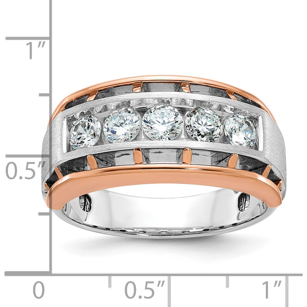 14K White and Rose Gold Men's Polished Satin and Cut-Out 5-Stone Ring with Round Diamonds by IBGoodman