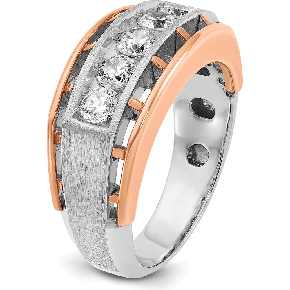 14K White and Rose Gold Men's Polished Satin and Cut-Out 5-Stone Ring with Round Diamonds by IBGoodman
