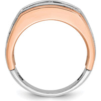 14K White and Rose Gold Men's Polished Satin and Grooved 5-Stone Diamond Ring - 1/2 Carat Total Diamond Weight by IBGoodman