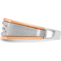 14K White and Rose Gold Men's Polished Satin and Grooved 5-Stone Diamond Ring - 1/2 Carat Total Diamond Weight by IBGoodman